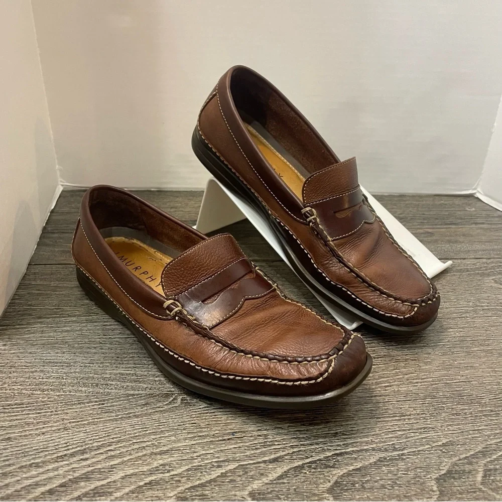 JOHNSTON & MURPHY J&M Flex Mens 11M Brown Leather Loafers Driving Shoes. Pre-own